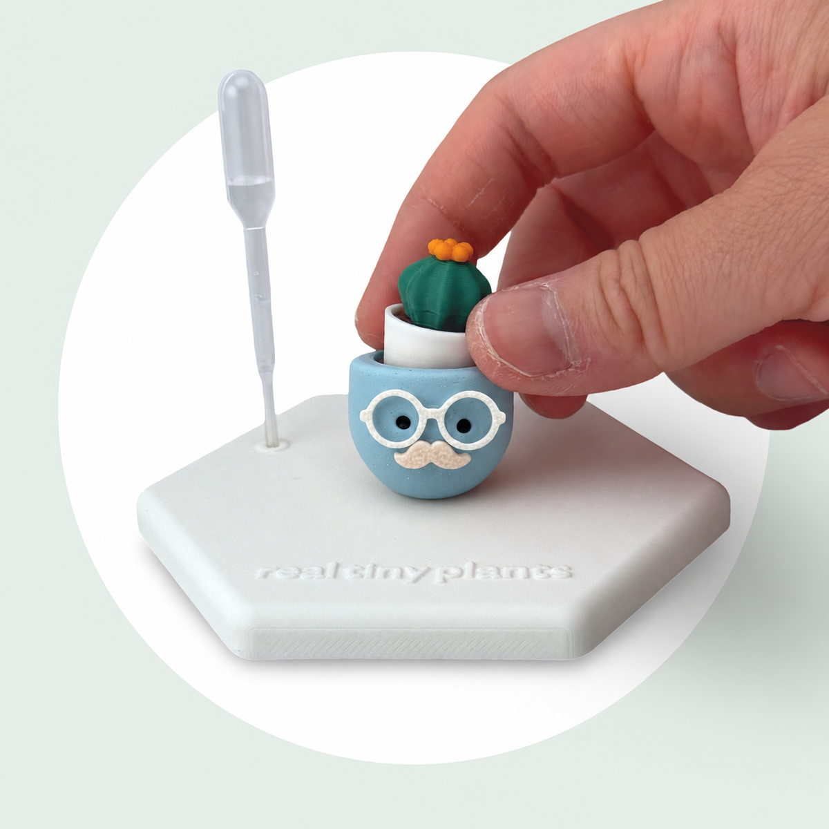 A hand sets the Cactus Pal into the Chilly Chap pot on its magnetic coaster