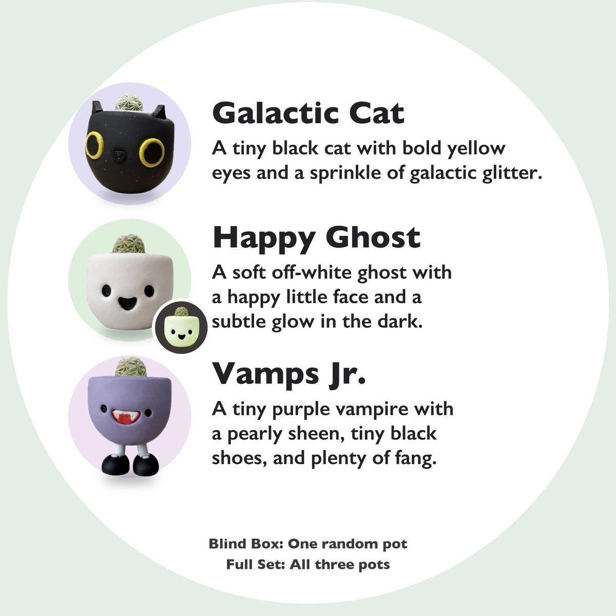 Meet the Spookies character guide: Galactic Cat, Happy Ghost and Vamps Jr.